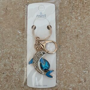 Mint Rhinestone Dolphin Keychain with Blue Highlights